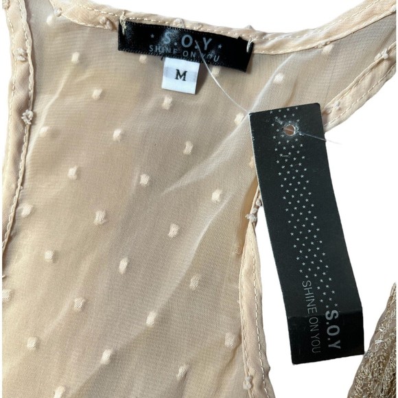Shine On You Gold Sheer Tank Top Lace Front Mesh Back M See Through - Picture 5 of 8